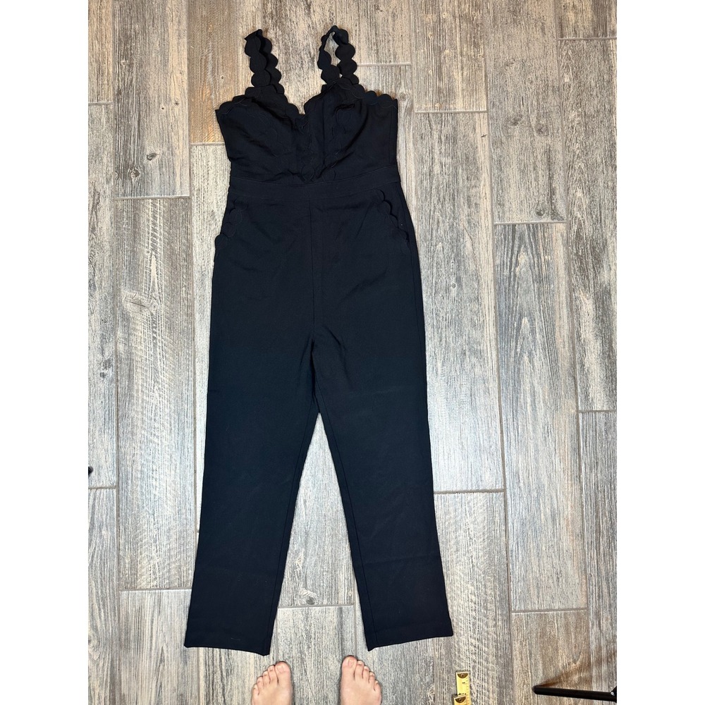 Foxiedox Black‎ Jumpsuit Scalloped Strap Party Cocktail Size L
